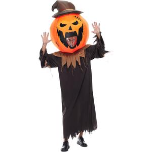 EraSpooky Adult Inflatable Pumpkin Costume Blow Up Halloween Scary Evil Pumpkin Head Wizard Suit Robe Set, One Size