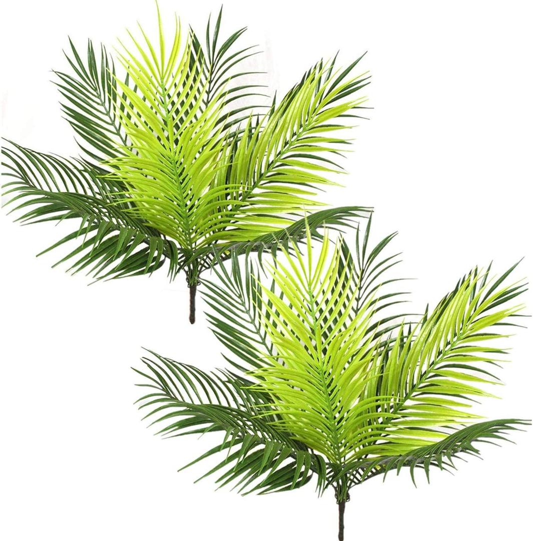 PASYOU Artificial Palm Tree, Plastic Plants Greenery Fake Tropical Shrubs Faux Big Leaves for Home Indoor Outdoor Garden DIY Basket Planter Filler Wedding Party Decoration UV Resistant - 2 Pack