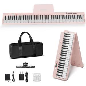 Portable Piano Keyboard, Semi-Weighted Folding Digital Piano 88 Key, Full Size, Wood Grain, Electric Piano Keyboard w/MIDI Bluetooth, Suitable for Adult, Toddler, Kids (Pink)