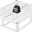 14 Inch Metal Full Bed Frame with Rounded Corner, Steel Support | Squeak Free, 12 Steel Slats, Headboard Hole, U-Shaped Groove, Easy Assembly, 6 Mattress Baffles, No Box Spring Needed, White
