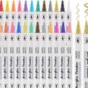 24 Colors Acrylic Paint Markers Pens Set Dual Tip with Fine and Brush for Paper Metal Rock Wood Plastic Canvas Ceramics DIY Crafts Drawing Art Supplies