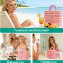 Three Layer Makeup Bag for Women Fashion Stripes Cosmetic Bag Preppy Style Travel Water-Resistant Toiletry Bag for Storage Toiletries Cosmetics Sets for Women Teen Girls Purple (EXP 12/30/36)