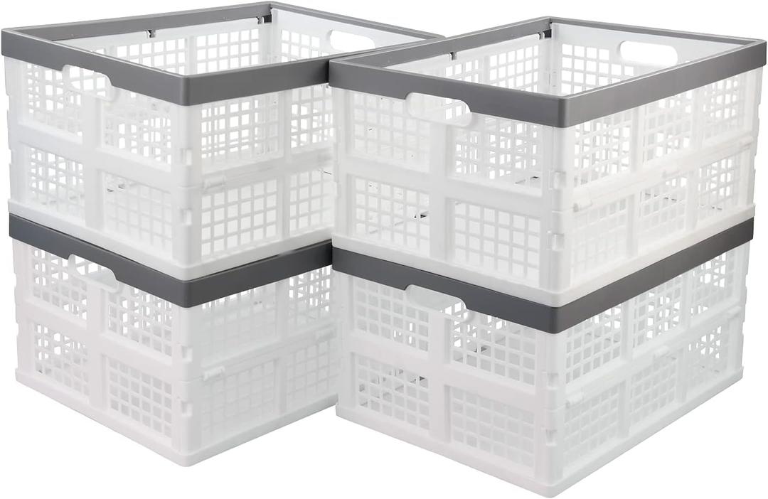 4-Pack 30 L Plastic Collapsible Crates, Stackable Storage Bins