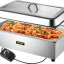 VEVOR Commercial Food Warmer, Full-Size 1 Pot Steam Table with Lid, 9.5 Quart Electric food Warmers, Grade Stainless Steel Bain Marie Buffet Equipment, Fits 21 x 13.2 Pan, 400W, for Restaurant, Sliver (1-Pan, 9.5 Qt, Silver)