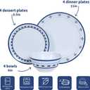 Melamine Dinnerware Set, 12pcs Plates and Bowls Set, Blue Dinner Dishes Set for Indoor and Outdoor, BPA-Free, Dishwasher Safe, Blue