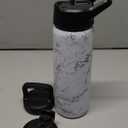 FineDine Triple Walled, Insulated Water Bottles with Straw - 25 Oz Stainless Steel Metal Bottle W/ 3 Leak Proof Lids - For Travel, School, Sports, Gym/Men, Women & Kids - Fresh White Marble