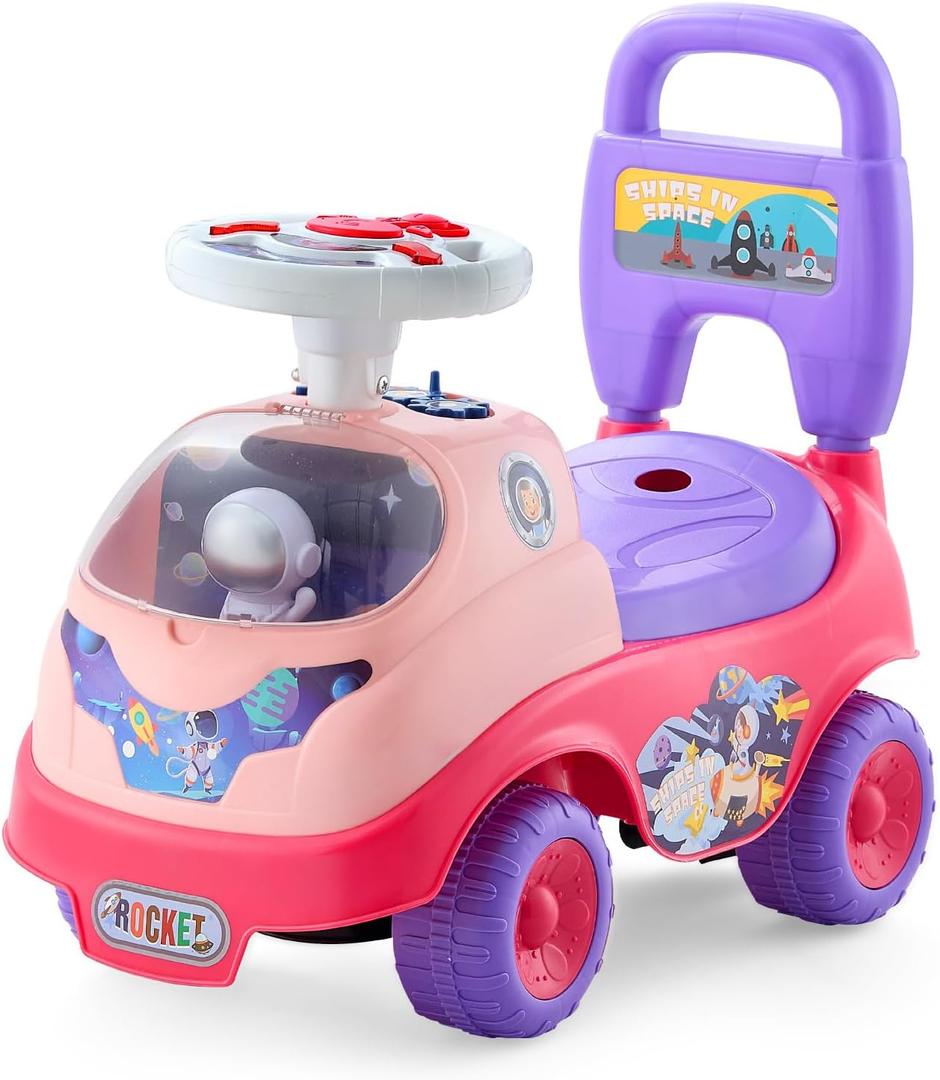 VEVOR Ride On Toddler Push Car, Push Car for Toddler 19 to 36 Months, Kids Ride On Toy with Horn & Music, 48.5 lbs Load Capacity, Under-seat Storage, Foot-to-Floor Walker for Toddlers Boys Girls, Pink