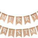 GCQQ Merry Christmas Banner - White Burlap Christmas Banners 11.8FT Holly Christmas Garlands Vintage Jute Xmas Sign Holiday Neutral Party Banner Indoor for Mantle Fireplace Office Wall Outdoor Decor