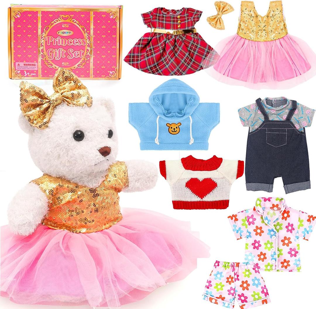 Bear Clothes Outfit with a Bear Doll, Fit Most 12-16 Inch Bears Stuffed Clothes Pajamas Plushy for Stuffed Bear