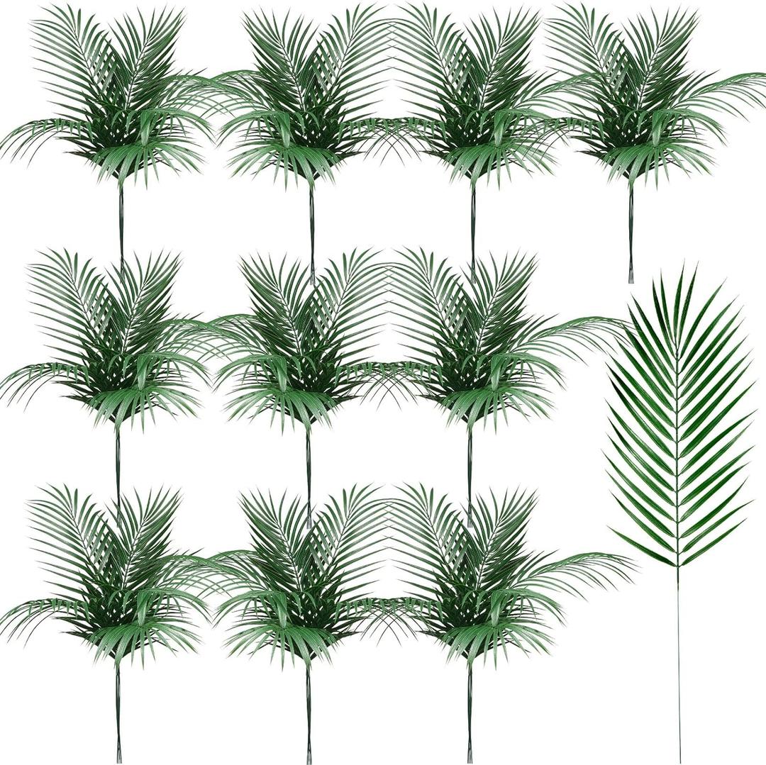 Jutom Artificial Palm Leaves Decor Large Tropical Faux Plants Plastic Fronds Fake Palm Branches Tree Leaves for Sunday Tree Vase Jungle Beach Party Wedding Decoration