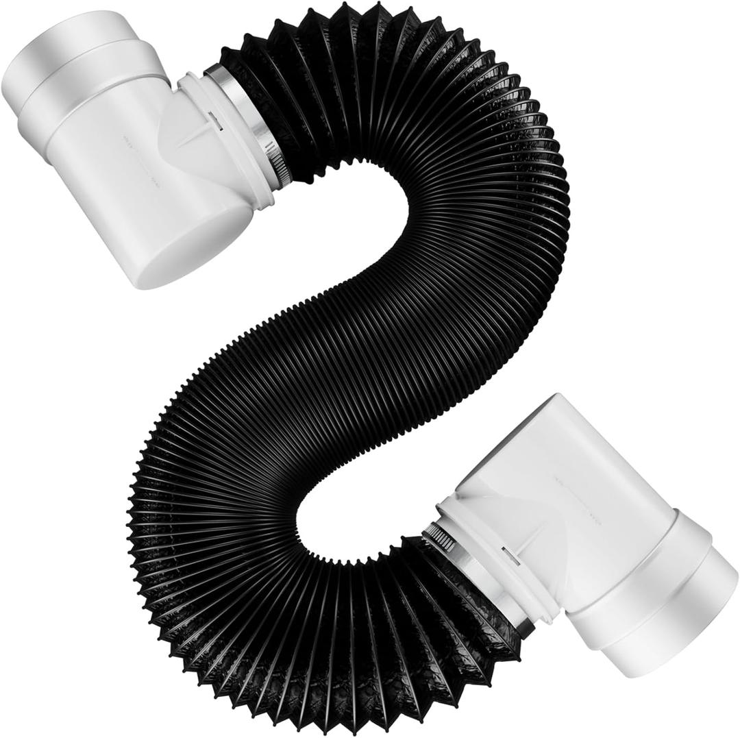 Hon&Guan Dryer Vent Hose for Tight Space 4 Inch, 8Ft Aluminum Exhaust Duct Hose with Dryer 90 Degree Elbow & Rubber Seal Connectors, Crush Proof Space-Saving Dryer Vent Hose for Clothes Dryer