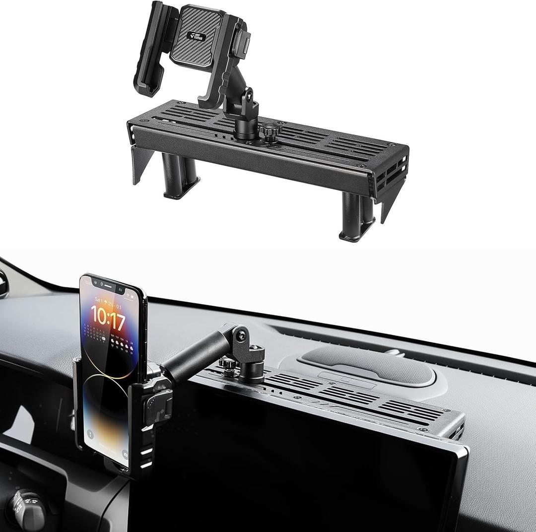 JOYTUTUS Metal Dash Mount Phone Holder for 2025 2026 4Runner(Only for 14Inch Screen) | No Drill Installation | Custom Fit Phone Mount Expansion Platform | One-Hand Adjustable Clip