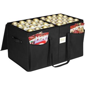 BALEINE Christmas Ornament Storage Box with Dividers, Premium Holiday Ornaments Storage Container Bin for Xmas Decorations (128 Ball, Black, Without Tray)