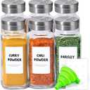ComSaf Spice Jars with Shaker lids Adjustable, 8oz 6PCS9 DIY Labels, Spice Jars Trial Set & Supplement Set, Empty Ingredient Containers and Square Ingredient Bottles for Kitchen and Seasoning