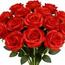 Red Fake Roses Artificial Flowers - 12 Pcs Fake Artificial Roses Silk Flowers with Stems for Home Wedding Hotel Office Centerpiece Decor