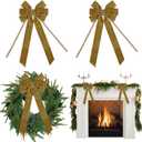 AIMUDI Khaki Velvet Bows - 6.5" x 15" Christmas Bows for Gift Wrapping, Tree, Wreath, Garland, Staircase, Home & Outdoor Decorations - 2 PCs (Camel)