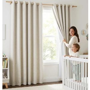 NICETOWN Natural 100% Blackout Linen Curtains 84 inch Long Burg for Living Room, 2 Panels, 52" Wide, Farmhouse Thick Completely Blackout Window Treatment Thermal Insulated Warm Drapes for Winter