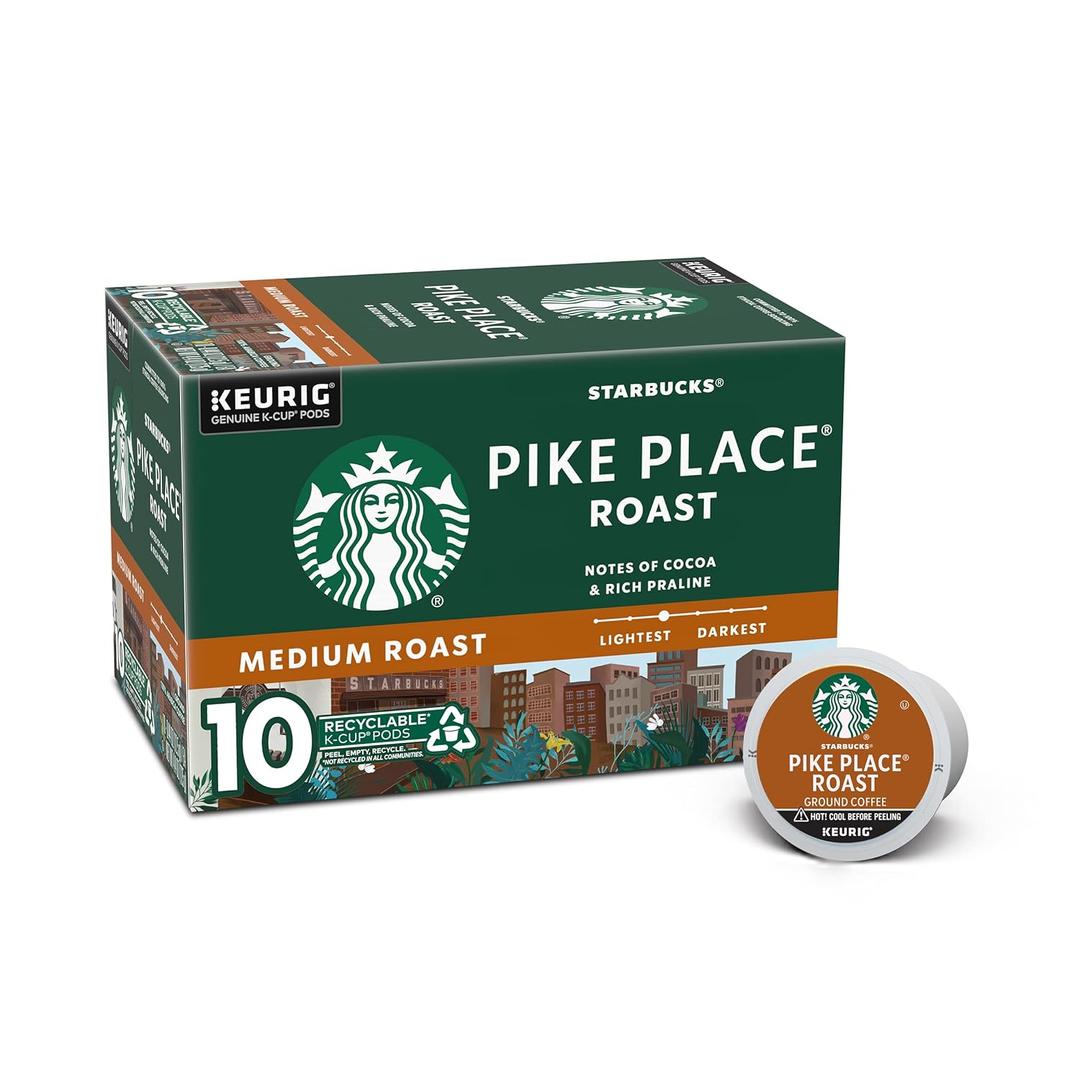 Starbucks K-Cup Coffee Pods, Medium Roast Hot or Iced Coffee, Pike Place Roast, 10 Keurig Pods  (EXP 12/03/25)