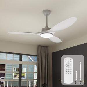 52 Inch Ceiling Fans with Lights Remote Control,White Sloped Mount Ceiling Fan 22W Dimmable LED Light,3 Reversible Blades,DC Motor 6 Speed Ceiling Fan for Bedroom Living Room Home Office