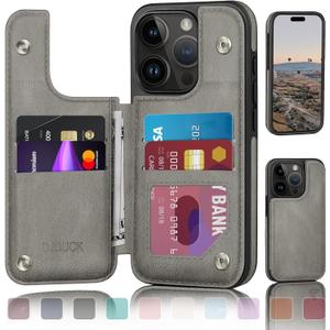 DJDUCK Designed for iPhone 16 Pro Max Case Wallet with Card Holder, [Magnetic Clasp Cover] [RFID Blocking Leather Protection] Shockproof Women Men Cases 6.9 Inch for Apple 16 Pro Max Grey