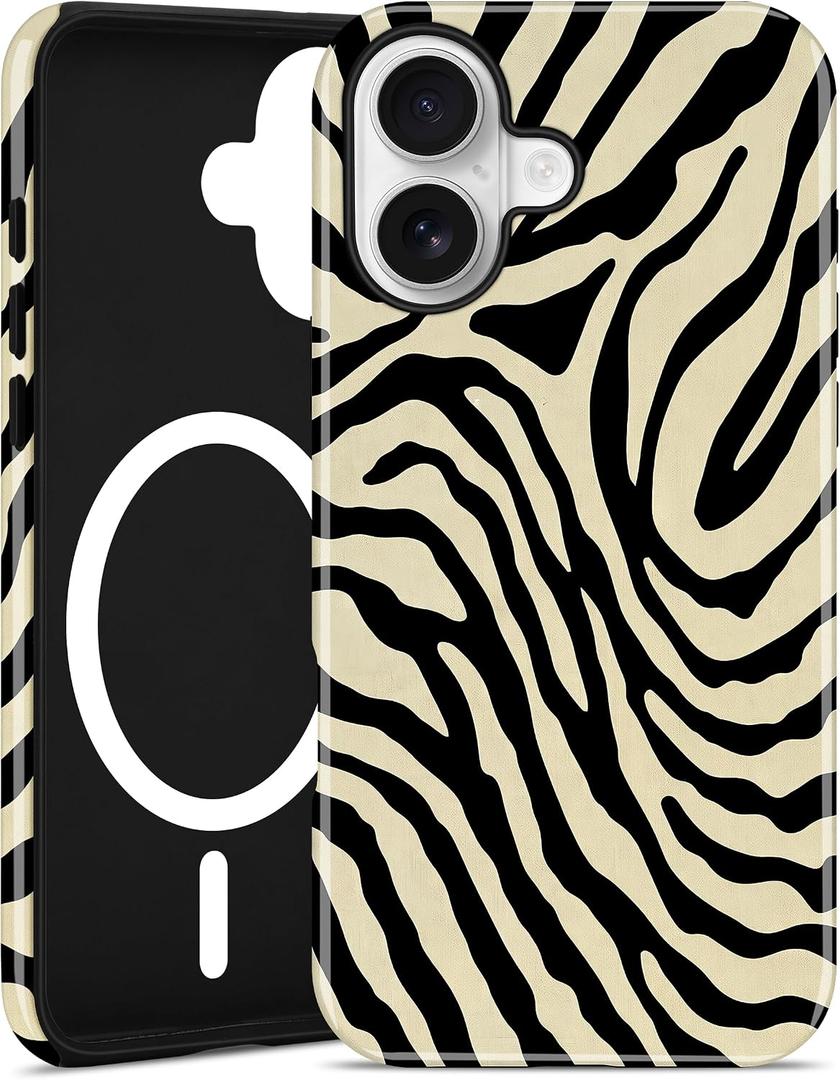Jusy Compatible with MagSafe Zebra Case for iPhone 17, Cute Aesthetic Zebra Magnetic Phone Case, Soft TPU and Hard PC Protective Phone Cover for Women Girls(Matte)- Beige