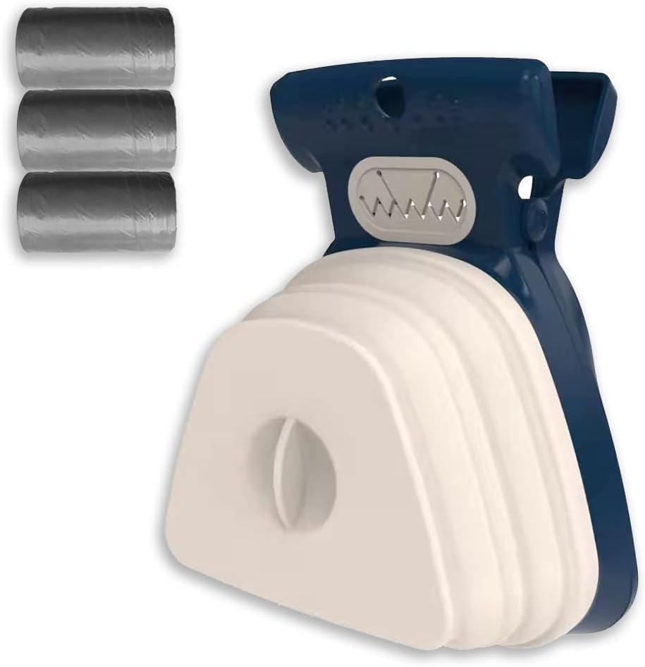 Dog Pooper Scooper, Portable Poop Scooper Handheld Size for Walking Large Dogs Outside Yard or Travel Outdoors, Pup Poop Scoop with Container and 30pcs Pet Waste Bag Attachment, Blue