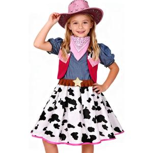 Cowgirl Costume for Girls with Hat Halloween Dress Up Party (9-10 Years, White)