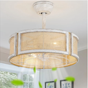 YMKSKJ 20" White Fandelier Ceiling Fans with Lights, Boho Rattan Ceiling Fan with Light Remote Control, Caged Mid-Century Modern with 6 Speeds for Bedroom, Nursery, Living Room