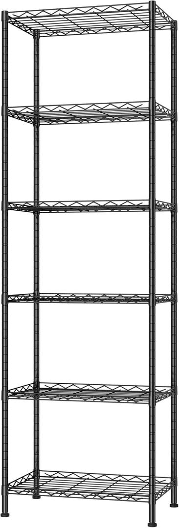 HOMEFORT 6-Shelving Unit, Adjustable Wire Shelving, Metal Wire Shelf Rack Organizer for Kitchen, Pantry, Closet, Bathroom, Laundry, Black,21" W x 11" D x 69" H