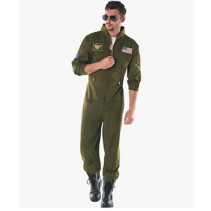 Fun Shack Flight Suit Costume for Men, Air Force Jumpsuit, Mens Fighter Pilot Outfit, Aviation Costume for Adults, Small