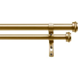 EXCLUSIVE HOME Topper Double Curtain Rod and Finial Set, Gold, 66"-120"