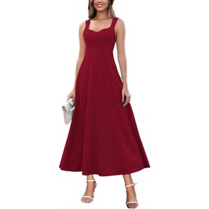 Brosloth Womens Wedding Guest Dresses Elegant Long Sweetheart Neckline Sleeveless Cocktail Dress (Large, Wine Red)