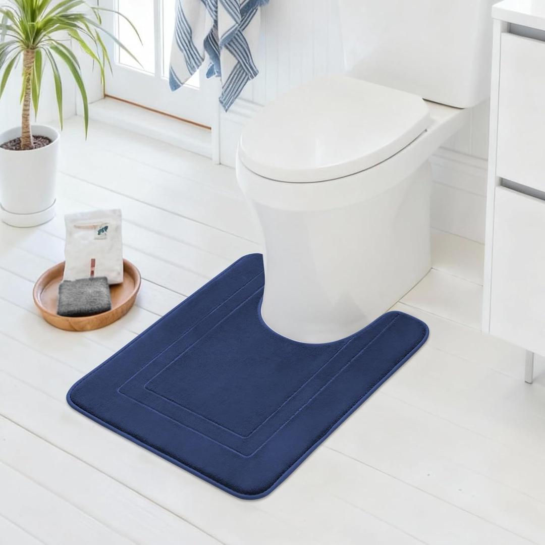 Cupic Cupid Super Soft Memory Foam Bath Mat, Navy Blue Bathroom Toilet Rugs U Shaped, Non Slip Bath Mats for Bathroom Floor, Machine Washable Rugs for Toilet, Quick Dry Bath Carpet, U-Shaped 24" x 20"