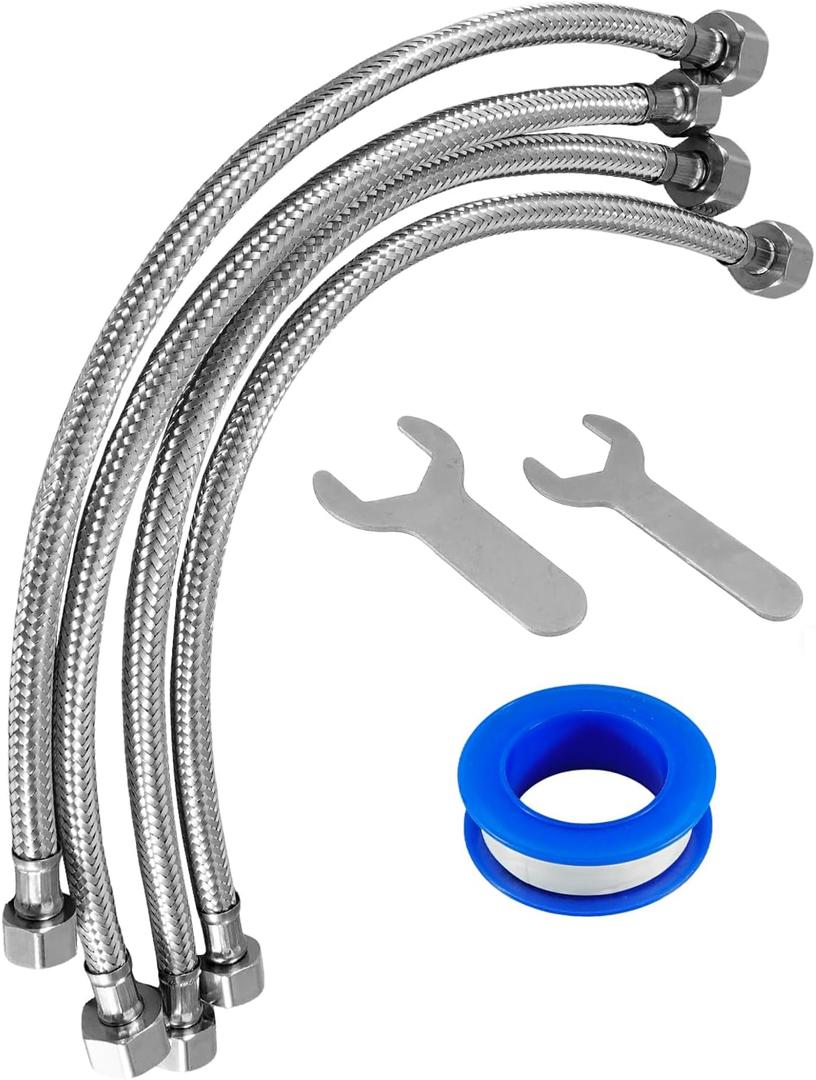 4 Pack 16 Inch Faucet Supply Line 3/8" Female Comp x 1/2" FIP 304 Stainless Steel Kitchen Bathroom Faucet Hose Connector