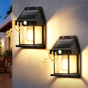 GIGALUMI Solar Wall Lights Outdoor, Dusk to Dawn Motion Sensor Lights Waterproof, 2 Pack Motion Sensor Solar Porch Lights with 3 Modes, for Patio, Garage, Shed (BLACK Shell)
