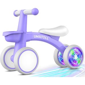 Umatoll Colorful Lighting Baby Balance Bike for 1 Year Old Boys Girls, 12-24 Months Toddler Bike with Basket, Adjustable Seat, First Birthday Gift (Purple)