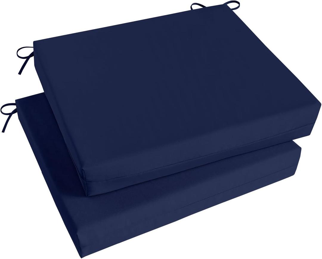 Basic Beyond Outdoor Chair Cushions Set of 2, Square Corner Outdoor Cushions for Patio Furniture, Water Resistant Patio Chair Cushions with 2 Ties, 18.5x16x3, Navy