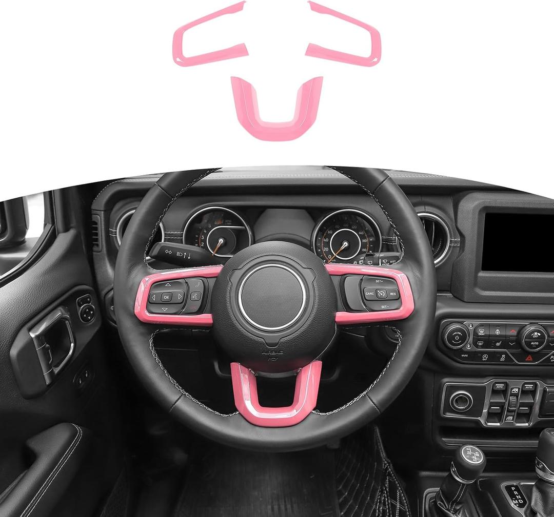 RT-TCZ for Jeep JL Steering Wheel Trim Decal Panel Pink for Jeep Wrangler JL JLU 2018 up for Gladiator JT 2020 up Pink Interior Accessories 3pcs