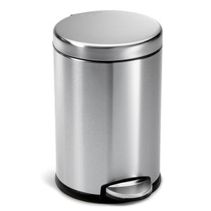 simplehuman 4.5 Liter / 1.2 Gallon Round Bathroom Step Garbage Can, Brushed Stainless Steel