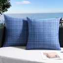 UGASA Outdoor Waterproof Throw Pillow Covers Pack of 2 Patio Water Resistant Pillow Cases Summer Woven Texture Decorative for Outside Garden Porch Yard Bench Tent 18x18 Inch, Blue