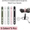 25 PCS Silicone Cable Ties Cord Organizer -[3 Adjustable Holes] Multi Color Elastic Reusable Cord Wraps Management, Home Organizer Ties for Phone Charger Electrical Cable, Travel Essentials