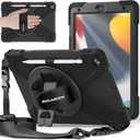 BRAECNstock Case for Apple iPad 9th/ 8th/ 7th Generation 10.2" 2021/2020/2019, Shockproof Protective iPad 10.2 inch Case Kids with Screen Protector, Pencil Holder, Rotating Hand Strap & Stand, Black