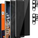 Arshek [2+2 Pack] Galaxy S22 Ultra Privacy Screen Protector, 9H Tempered Glass, Ultrasonic Fingerprint Support, 3D Curved, HD Clear AntiSpy Film for Samsung S22 Ultra 5G Glass Screen Protector