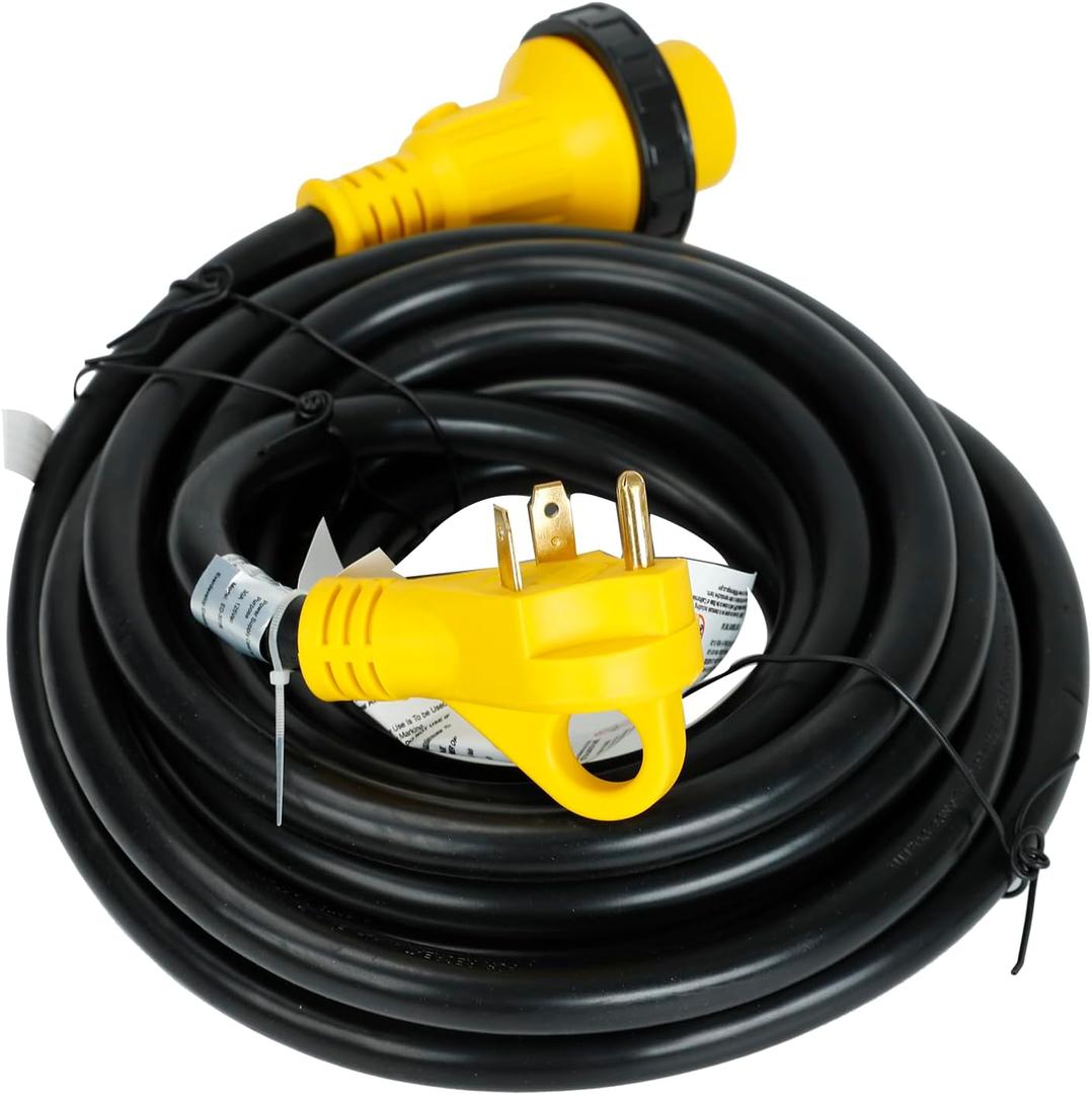 25FT 30 AMP RV Power Cord with Handles 10 Gauge Heavy Duty Weatherproof Electrical Camper Trailer Marine Boat Shore Cable with LED Twist Lock Connector Wire