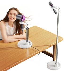 Hands Free Adjustable Hair Dryer Stand, 17-51in Height & 360° Swivel, for Countertop and Floor Use, Heavy-Duty Blow Dryer Holder with Hook, Fits Most Hair Dryers for Home, Vanity, Bathroom