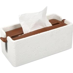 2026 Upgrade Version Tissue Box Cover | Large Square Tissue Box Holder 10" x 4" | Leather Stylish Cube Tissue Cover for Bathroom Vanity Countertop, Bedroom, Living Room, Coffee Table, Office, White