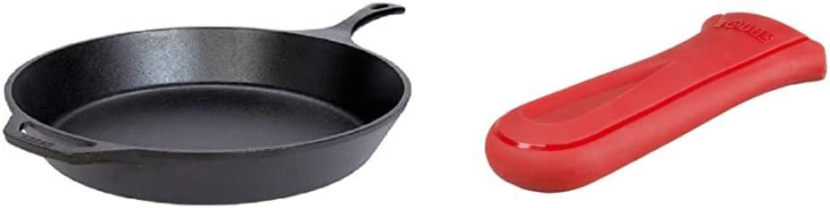 Lodge L14SK3 15-Inch Pre-Seasoned Cast-Iron Skillet & LODGE Red Silicone Deluxe Hot Handle Holder, 1 EA