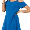 Summer Women's Casual Dress with Thin Straps Off-The-Shoulder Short Sleeves Flowing Beach Resort A-Line Dress (Blue, M)