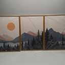 Tinonedraw Boho Mountain Framed Canvas Wall Art Set of 3, Watercolor Nature Landscape Art Prints, Modern Sunrise Art Paintings, Black Pines Tree Forest Wall Decor for Living Room Bedroom Office 16"x24"x3