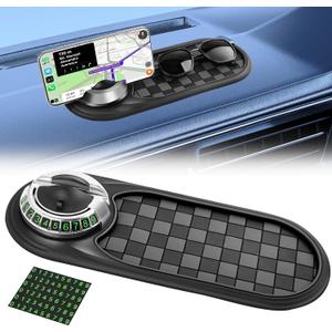 Multifunction Car Anti-Slip Mat, Rotatable Anti Skid Car Dashboard Pad with Temporary Parking Numbe, Universal Car Phone Holder, and Large Pad for Phones (Gray-Silver)